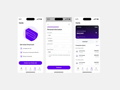 Card Set Up Flow card fintech mobuile app