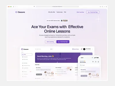 Edtech Hero Section - Classore app dashboard edtech hero section students