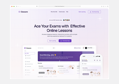 Edtech Hero Section - Classore app dashboard edtech hero section students