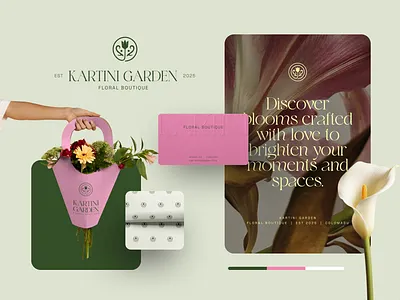Kartini Garden - Florist Branding brand brand guideline brand identity branding business card emurastudio floral florist flower graphic design green indonesia kartinigarden mockup paper bag pink shop