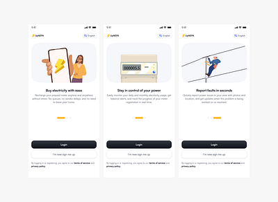 Onboarding experience for electricity management apponboarding electric meter electricity illustration mobileappdesign mobileui onboarding onboardingscreens power productdesign ui uiux ux uxdesign