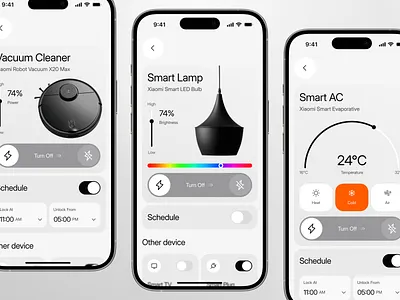 MiHome - Smart Home Mobile App Device Control ac app clean color design electronics home homepage iot lamp minimal mobile modern saas smarthome technology ui ux vacuum xiaomi