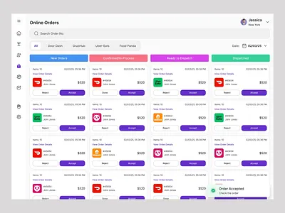 POS Dashboard – Online Food Orders Management animation design interface motion graphics product service startup ui ux web