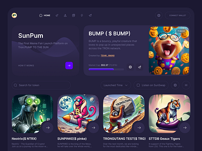 Meme SunPump Redesign blockchain ui crypto dashboard crypto design crypto product design defi meme token product design token pump web3 ux