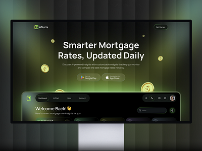 AI Mortgage Rate Tracker Landing Page Design ai app finance app fintech ui landing page landing page design mobile mobile app mortgage app smart finance uiux web design website website design