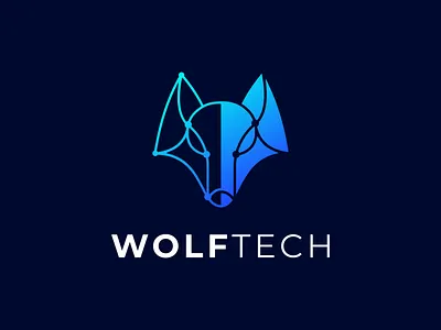 Wolf Tech Logo animal connect connection design digital dog futuristic graphic design head illustration logo logo design modern network software tech technology wild wolf wolves