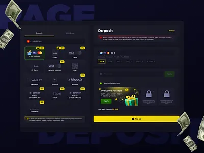 Deposit Page Online Casino bonus casino deposit design gambling game gaming illustration payment top up ui ui design