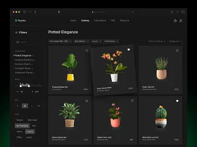 Elegant Plant Shop Concept catalog concept dark ui e commerce elegant minimal minimalism plant plants shop store ui uiux ux web design webdesign website