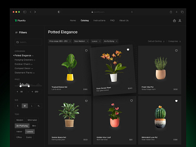 Elegant Plant Shop Concept catalog concept dark ui e commerce elegant minimal minimalism plant plants shop store ui uiux ux web design webdesign website