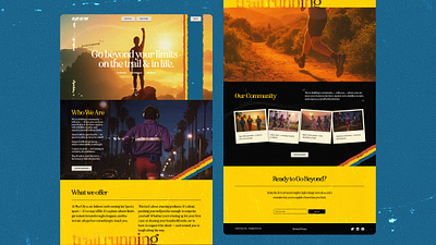 Landing Page Redesign for Brand Enhancement 80s aesthetic bold typography brand strategy cassette tape vibes color psychology design design studio grainy textures landing landing page nostalgic branding polaroid style retro design retro revival trail running culture ui uidesign ux vintage posters website