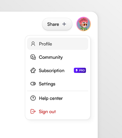 Profile Dropdown Design figma landingpage productdesign ui uiux ux website