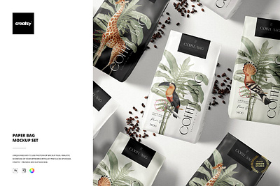 Paper Coffee Bag Mockup Set coffee creator creatsy customizable designed mock up mock ups nutrition paper coffee bag mockup set personalized post printed smart object tea