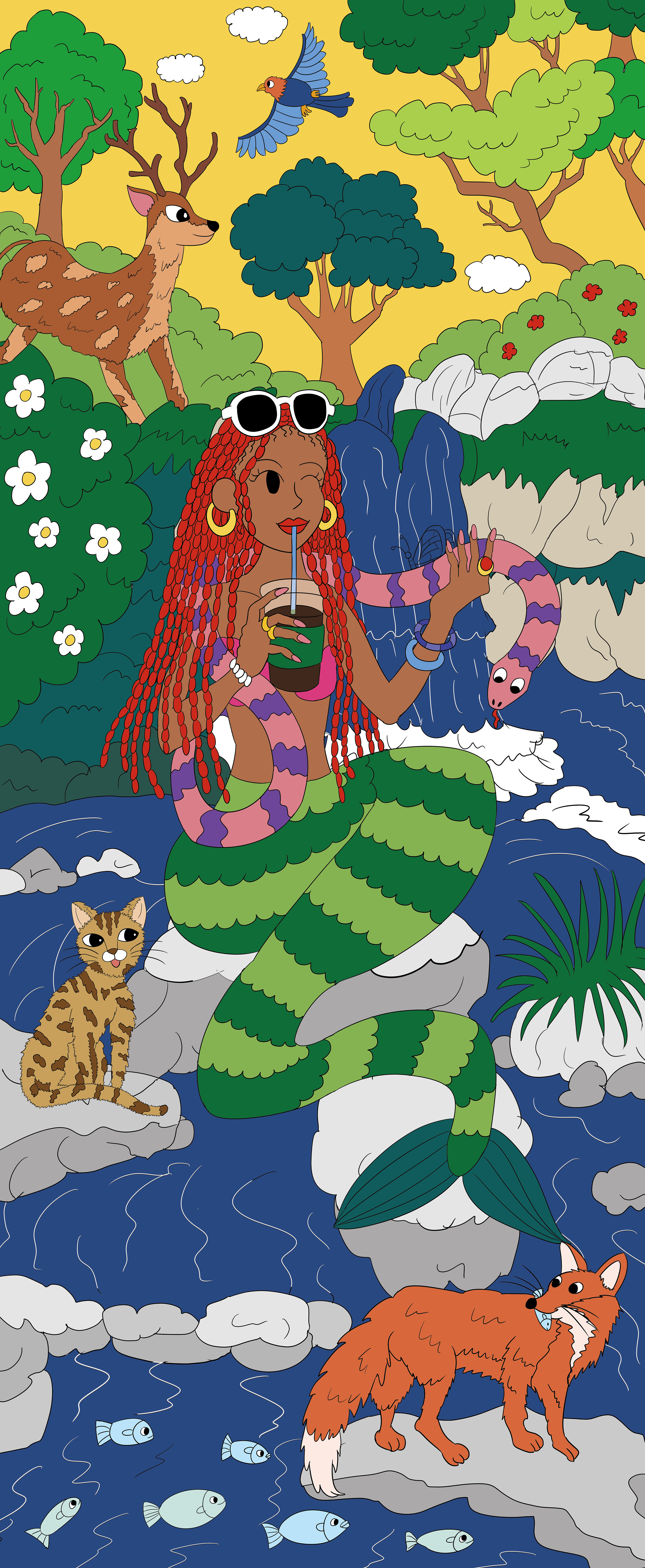 MAMI WATTA in the valley Illustration animal artwork character drawing fantasy graphic design illustration korean mamiwata mermaid