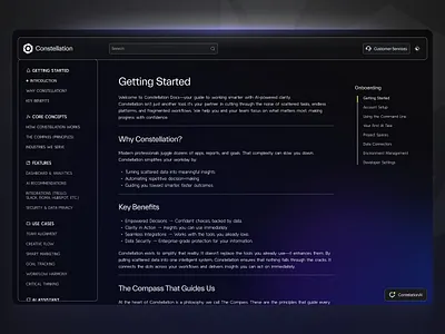 Constellation - AI Onboarding & Documentation Platform UI Design admin ui ai app dashboard design docs documentation futuristic interface design llm minimalist modern onboarding product design professional saas startup ui web design website