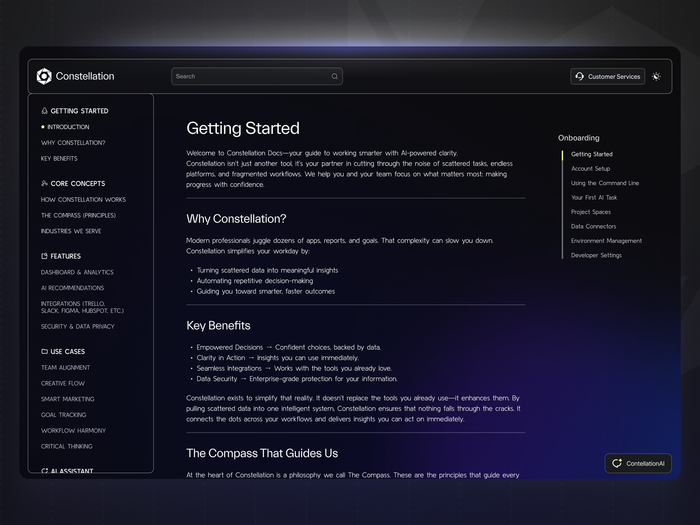 Example of Constellation - AI Onboarding & Documentation Platform UI Design