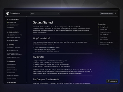 Constellation - AI Onboarding & Documentation Platform UI Design admin ui ai app dashboard design docs documentation futuristic interface design llm minimalist modern onboarding product design professional saas startup ui web design website
