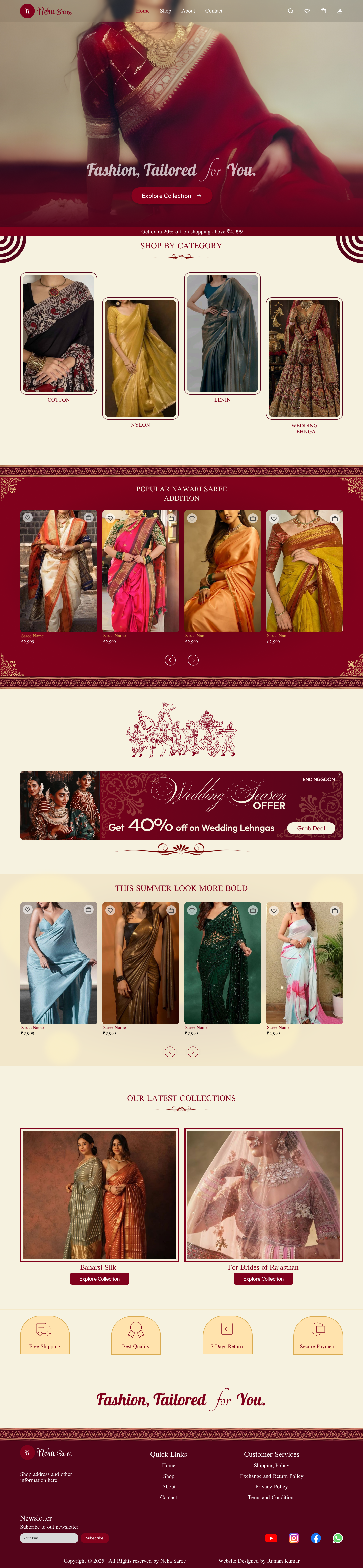 Cloths E-Commerce Website branding e commerce website online shopping website saree website ui web design