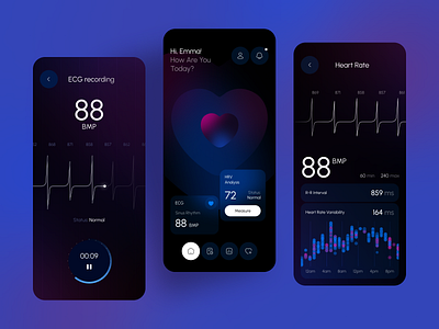 Health Mobile App UI android app app concept app design design ecg health health monitoring heart interface ios medical app minimal design mobile app mobile design product design telemedicine tracker ui ui ux