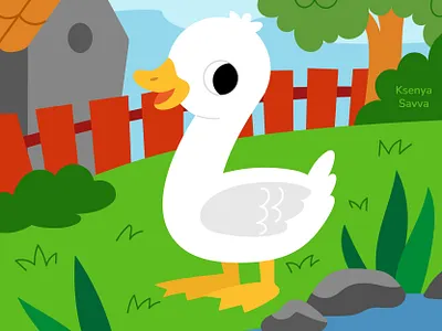 Cute cartoon goose character on farm background adobe illustrator animal background bird cartoon character children counrty cute farm for kids goose illustration kawaii meadow pet puzzle summer vector