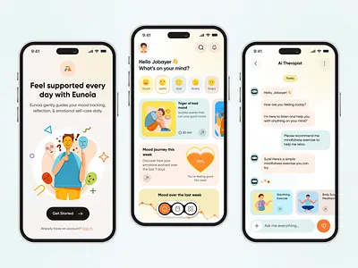 Feel Better, Beautifully: A Mental Health App Concept ai app ai assistant ai chatbot ai mental health best app design chatgpt emotion tracker health app healthcare home screen ios mental app mental health app mindfulness mobile app modern app ui mood tracker ui ui design ux