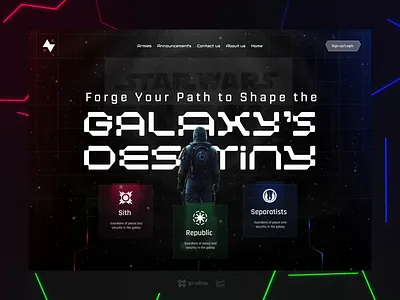 Starwars Magazine & Forum Landing Page UI/UX Design action game branding design galactic exploration game hero section landing page magazine minimal modern movie neon responsive web sci fi ux starwars ui user interface design ux تصميم صفحة هبوط واجهة حرب النجوم