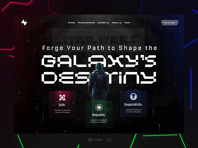 Starwars Magazine & Forum Landing Page UI/UX Design action game branding design galactic exploration game hero section landing page magazine minimal modern movie neon responsive web sci fi ux starwars ui user interface design ux تصميم صفحة هبوط واجهة حرب النجوم