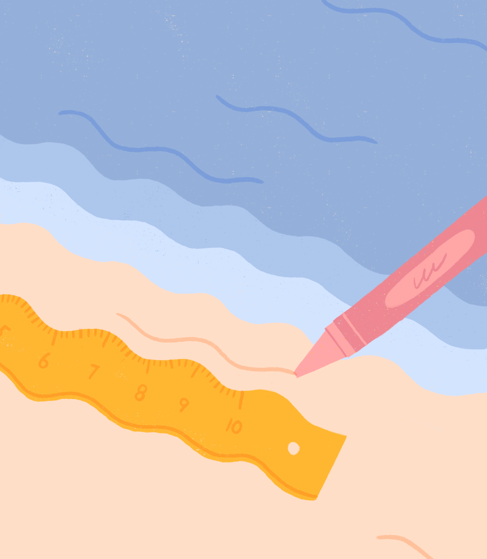 Ruler beach crayon illustration metaphor pencil procreate ruler sand sea shore texture water wave