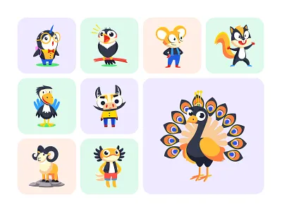 Animal Mascots Art Set animal art branding cartoon character creative cute design digital flat fun graphic illustration logo mascot minimal modern trendy vector wild