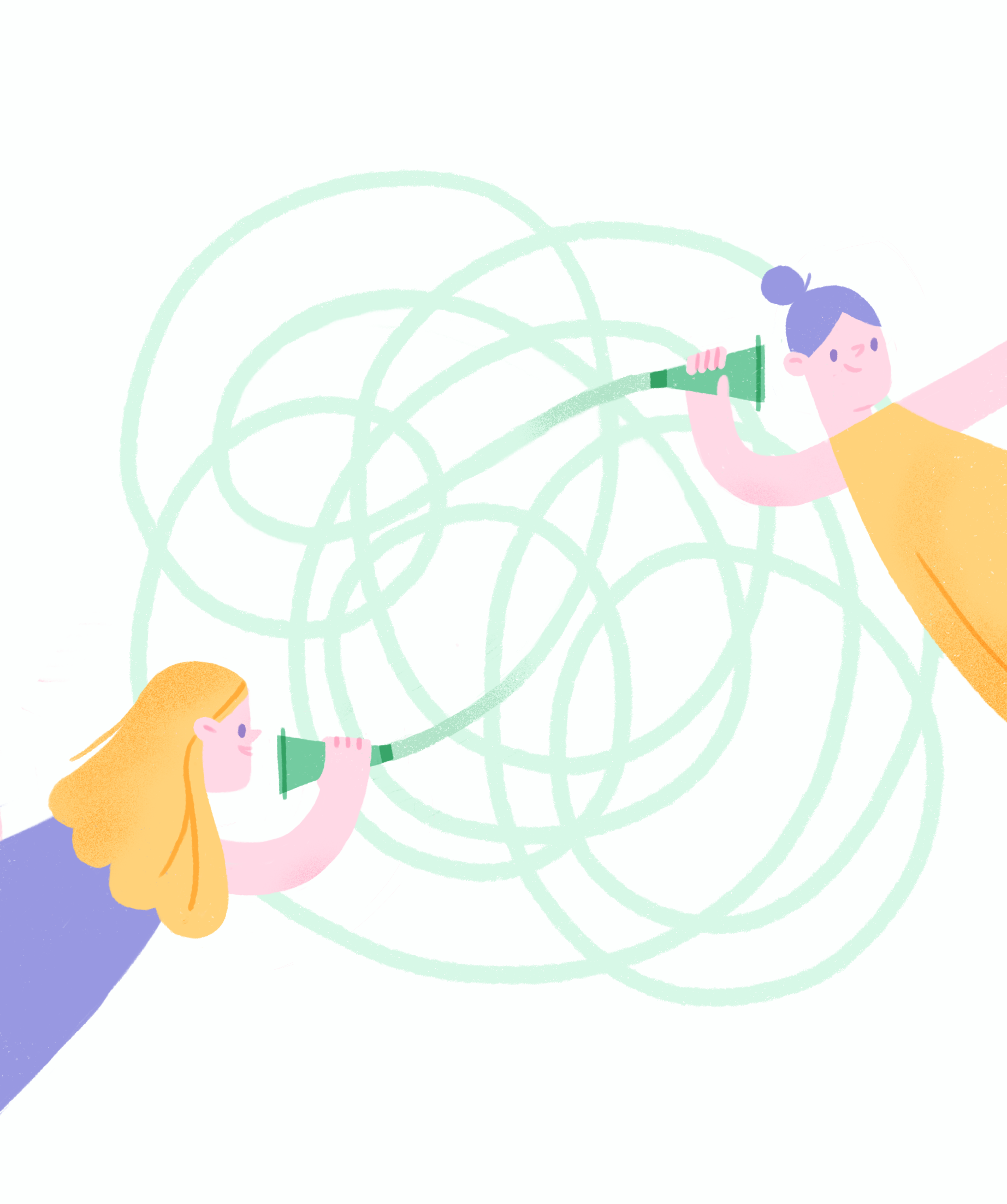 (mis)understanding character friends girl illustration listen metaphor procreate speak tangled texture wire