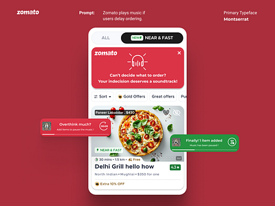 Zomato Overthinking Music android apple design food ordering app music spoof ui ui ui design ux ux design zomato
