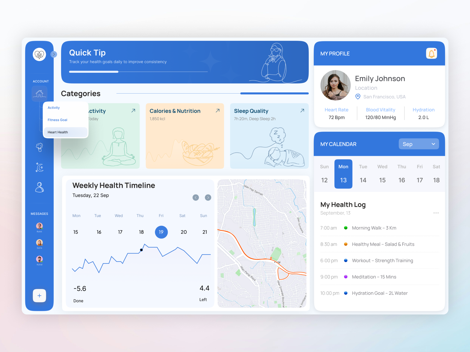 Health Dashboard UI Concept branding clean ui dashboarddesign designinspiration digitalexperience dribbble health app health dashboard healthapp minimal design productdesign ui uidesign uitrends ux design uxdesign uxuidesign