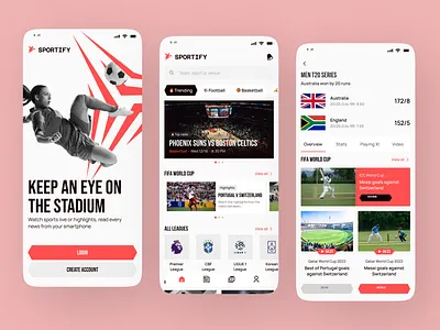 Sportify – All-in-One Sports Streaming app concept basketball app case study ui clean ui cricket app dark light ui dashboard ui fifa world cup live scores minimal design mobile app design modern ui sports app sports fans app sports highlights sports news app sports streaming trending ui uiux design user experience
