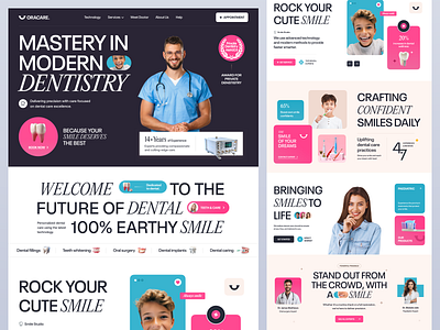 Oracare - Dental Clinic Website Design clinic cosmetology dental dental care dental clinic dental clinic website dentist dentistry doctor healthcare homepage implants landing page medical oral care tooth uiux web design website website design