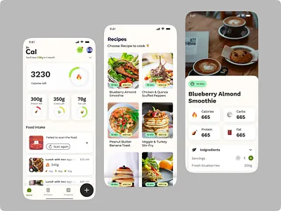 Smart AI-Powered Calorie Tracker Mobile App ai app ai calorie counter app design calorie tracker design calorie tracker ui clean app design diet planning app fitness app ui food app free trial offer health tracker app mobile app mobile app design mobile app ui mobile ui nutrition tracking wellness app ui