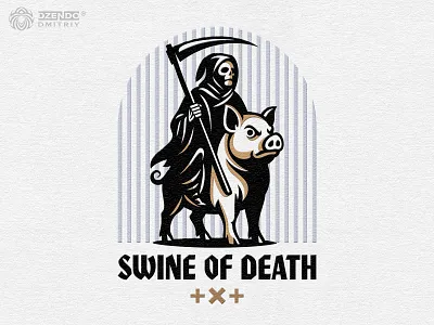 Reaper Riding a Pig Logo absurd logo branding branding with humor dark humor logo death logo funny logo grim reaper logo humorous logo logo pig logo reaper logo scary logo