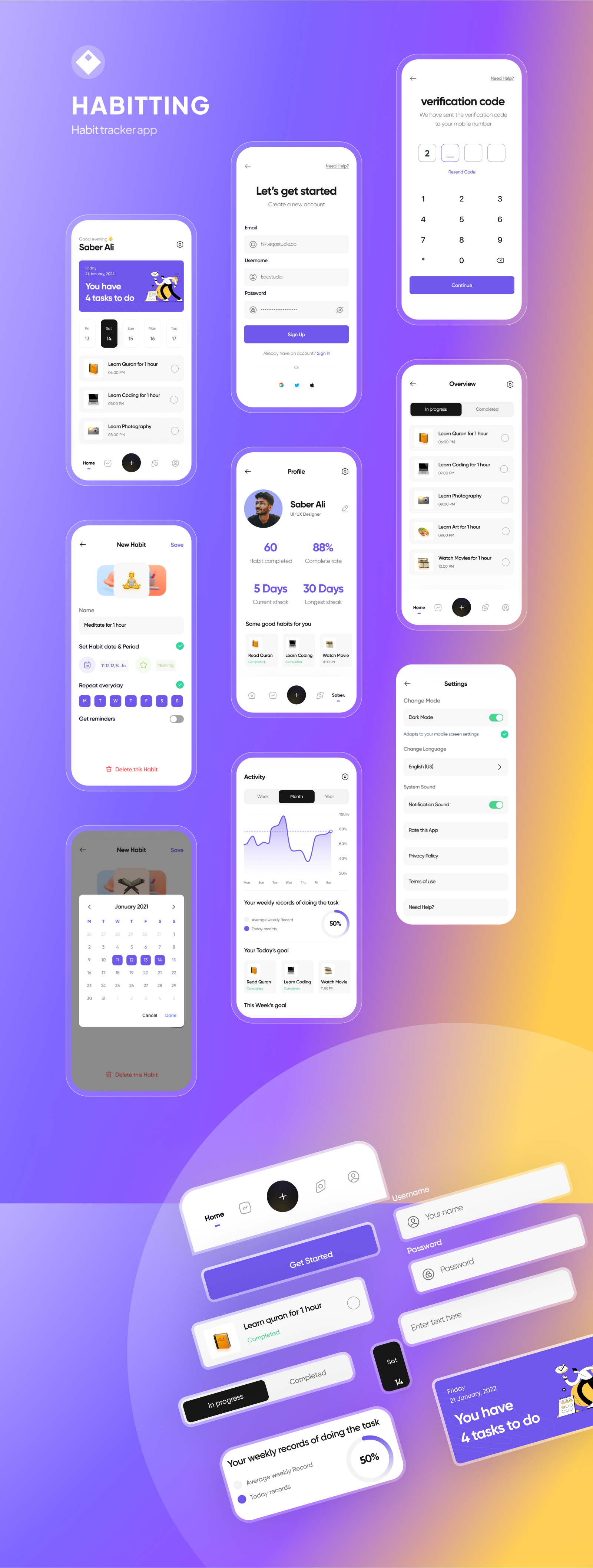 Habit Tracker App branding graphic design habit health logo motion graphics product tracker ui ux