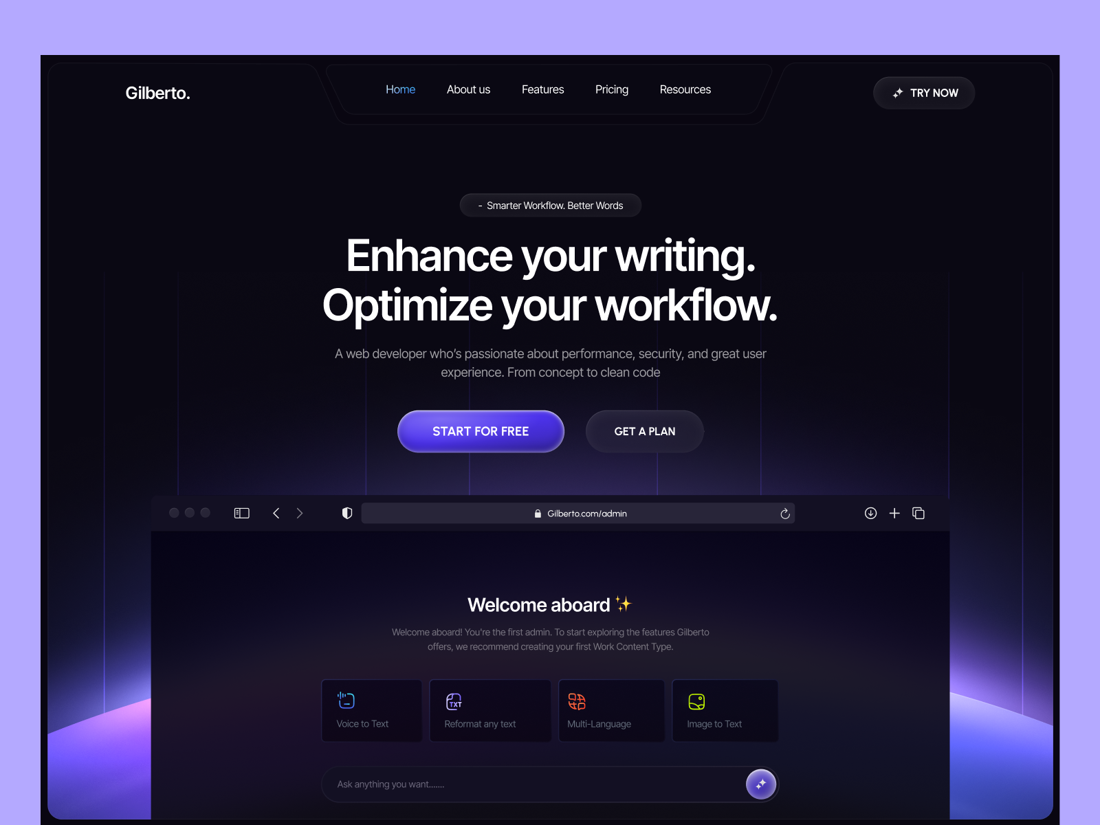 Example of Gilberto - Modern SaaS and AI Business Website