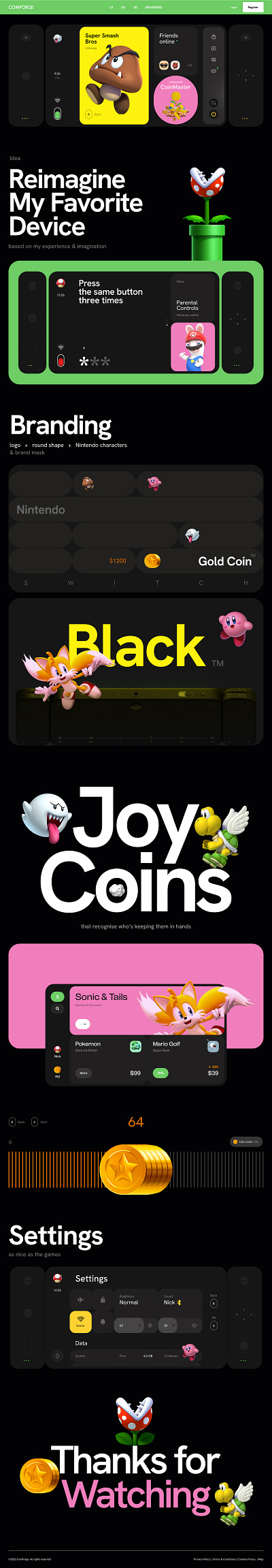 CoinForge – A Playful Gaming Landing Page Concept 3d animation branding design game graphic design illustration landing page logo mario motion graphics ui vector