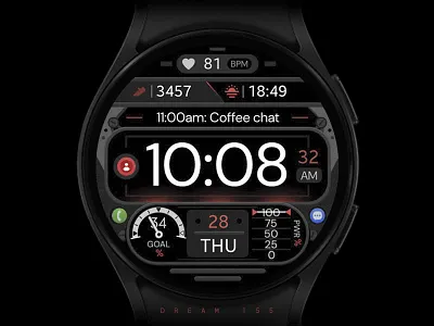 Dream 155 - Digital Watch Face design digital google graphic design illustration red samsung smartwatch technology ui watch watch face watchface wear os
