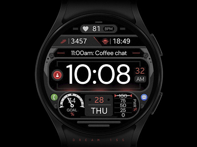 Dream 155 - Digital Watch Face design digital google graphic design illustration red samsung smartwatch technology ui watch watch face watchface wear os