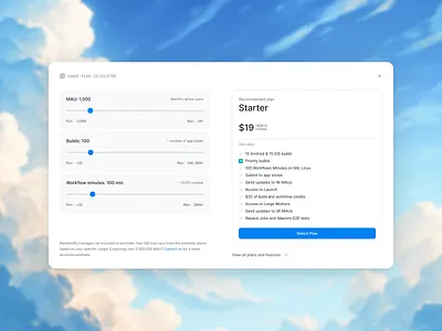 Pricing simulator box calculator layout modal pricing ui web web design