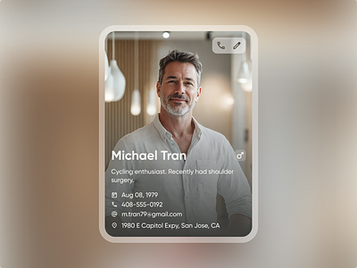 Patient Profile Card – Healthcare UI healthapp healthcare healthcaremobileapp healthcareprofile healthmobileapp healthtech igitalhealthapp medicalapp medicalprofile medicalprofileui patientcard patientinfo patientprofile patientprofilecard physiotherapyapp profilecardui