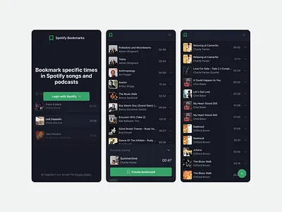 Spotify Bookmarks web app app design development full stack mobile design