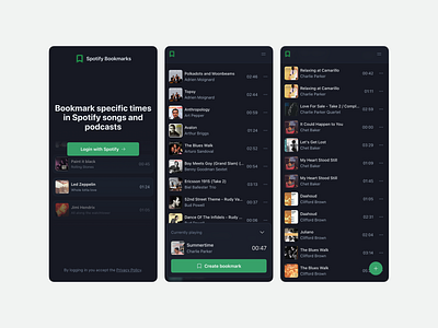 Spotify Bookmarks web app app design development full stack mobile design