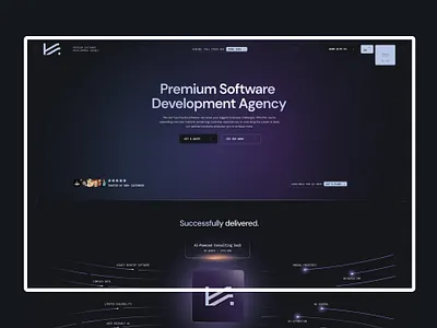 Dark-mode branding and website for a premium software agency adobe xd figma graphic design it software ux webdesign