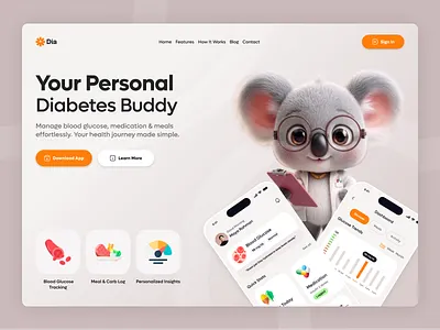 Diabetes Tracker Website ai website diabetic glucose insulin landing page web web design webdesign