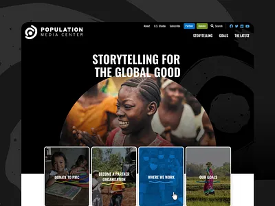 Population Media Center Homepage action center calls to action circle environmental global homepage masthead nonprofit radio social justice storytelling video web design website