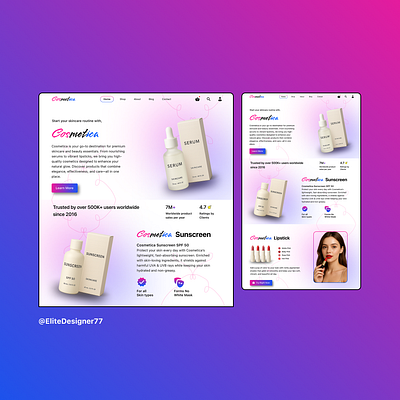 Cosmetica - Modern Makeup and Skin Care Routine Website brand design branding business website design figma framer graphic design illustration logo mobile app design mobile ui product design responsive design ui uiux ux vector website website design