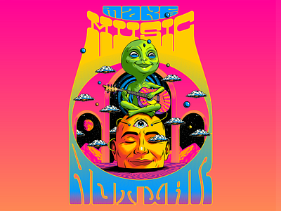 Make music not war band poster design illustration music music art musical poster print psychedelic retro surrealism typography vector vintage