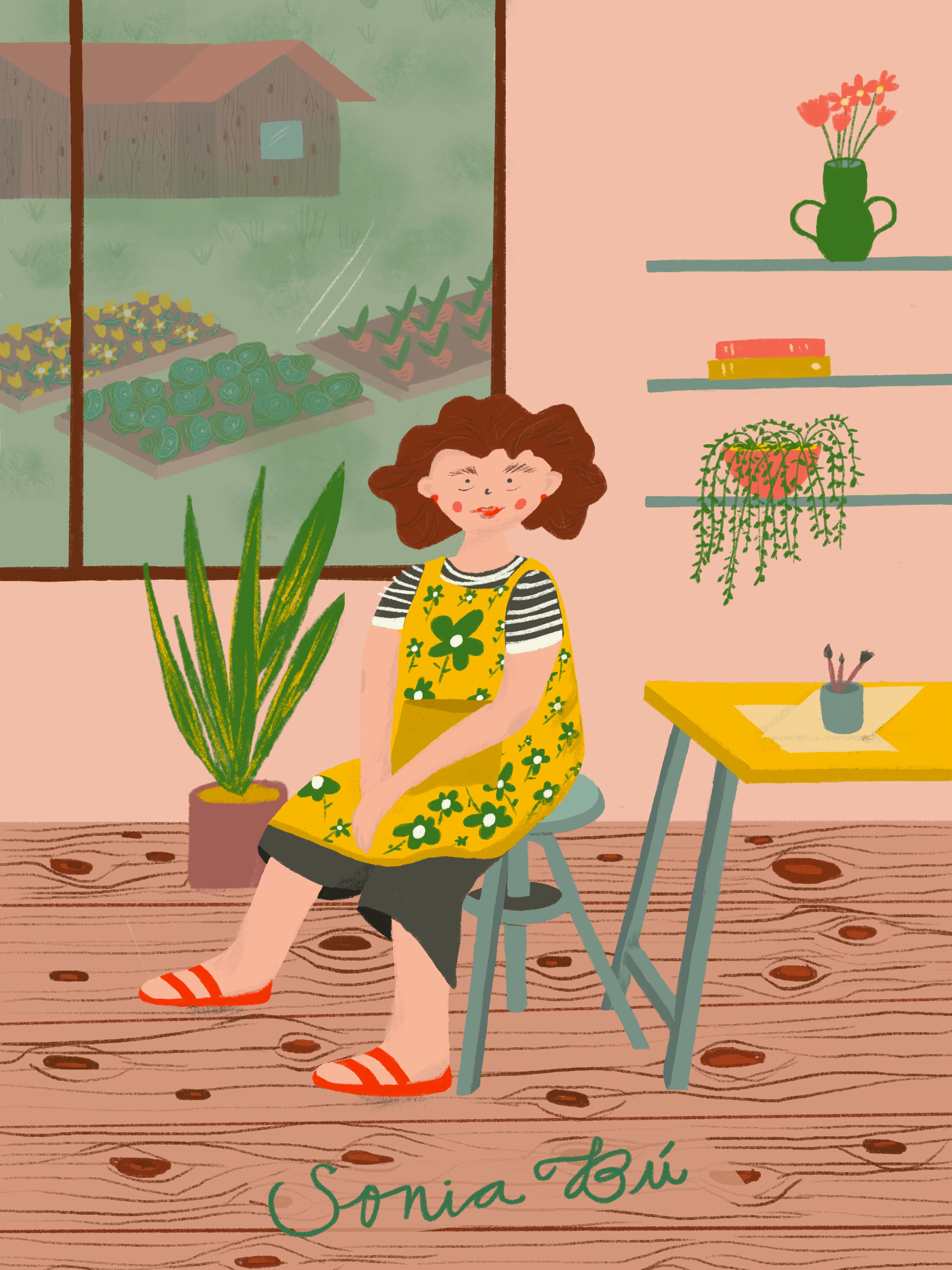 Sonia and her studio 💐 character digitalart flowers illustration plants studio vegetables